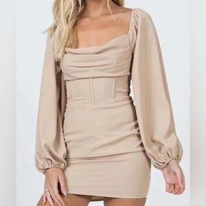 Princess Poly NWT Lillie long sleeve mini dress beige size 2